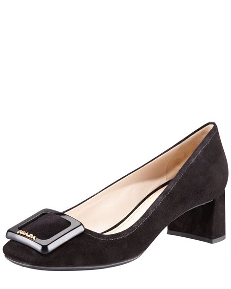 prada suede block heel|Prada heels price.